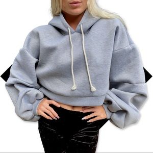 Fashion Nova Grey Puffer Cropped Hoodie